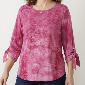Croft & Barrow XL Women's Pink Textured Top With Sleeve Ties